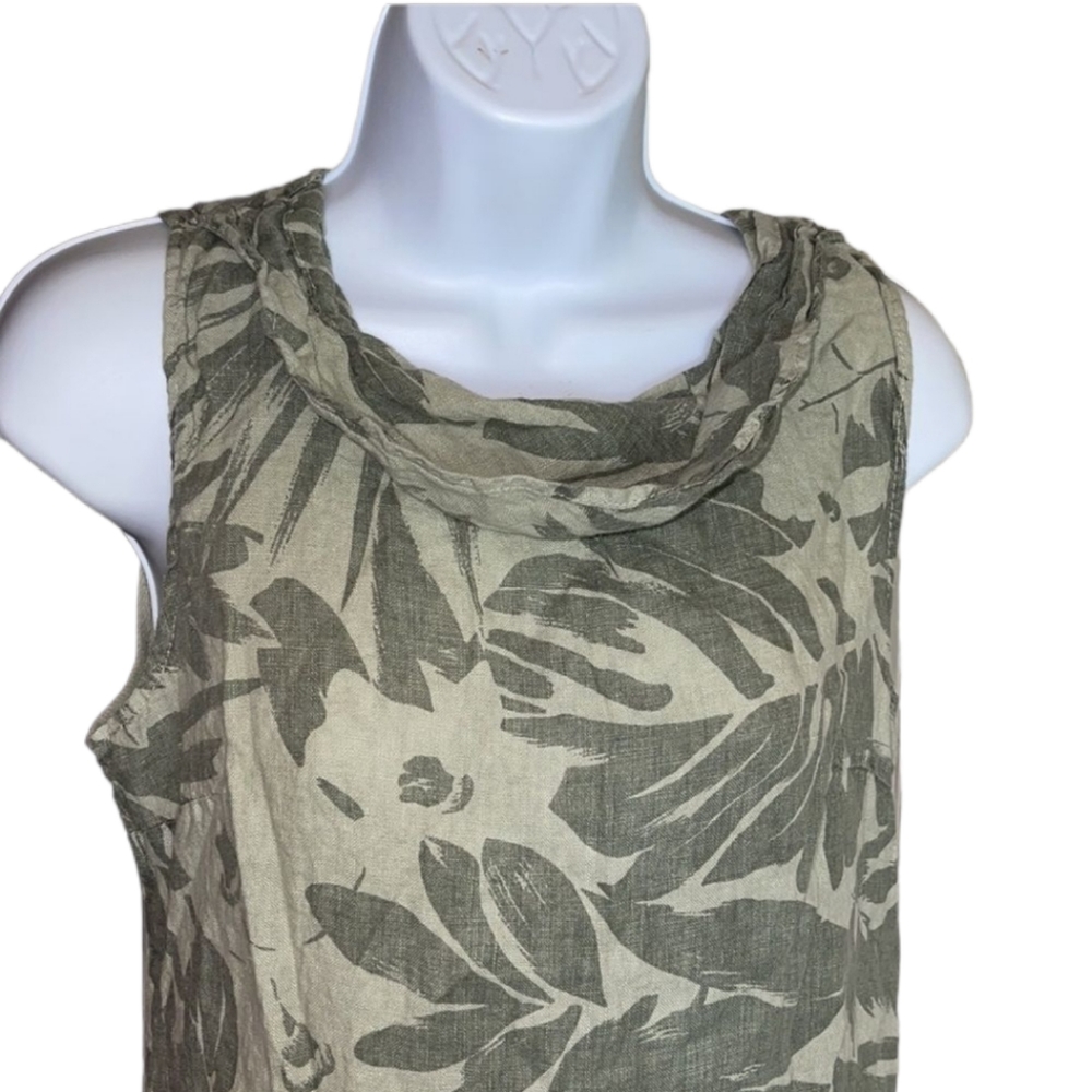 Lina Tomei Women's Size Medium floral green and khaki Linen dress with pockets - Picture 4 of 7
